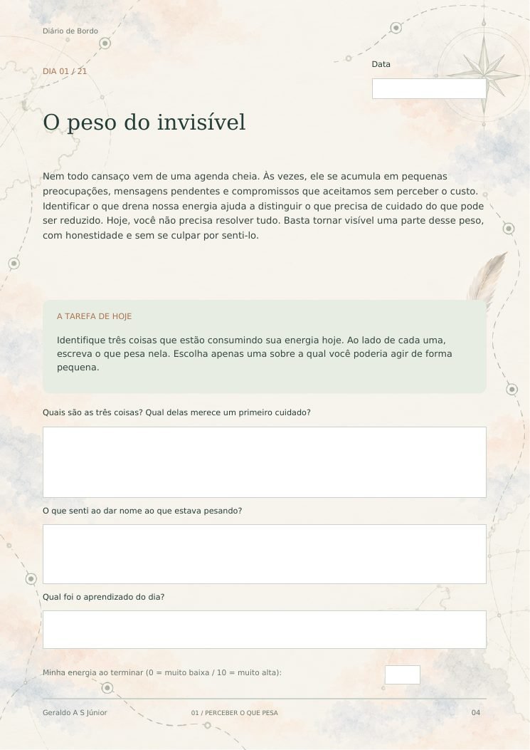 Página do dia 1 do Diário de Bordo: O peso do invisível